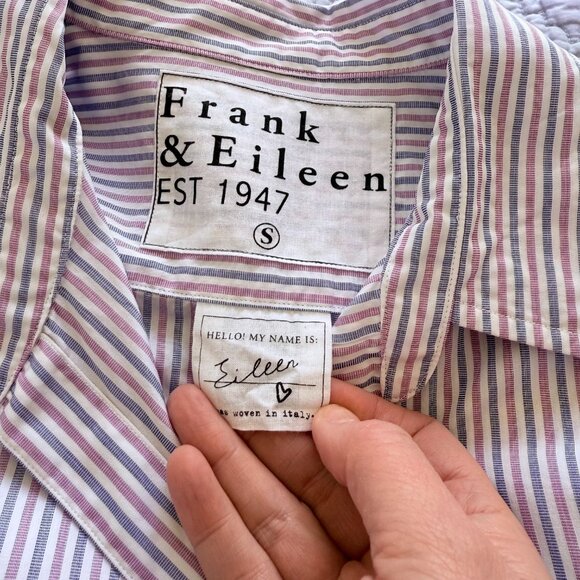 NWOT Frank and Eileen, relaxed button down, Navy and Pink Stripe, Superluxe - Picture 2 of 6